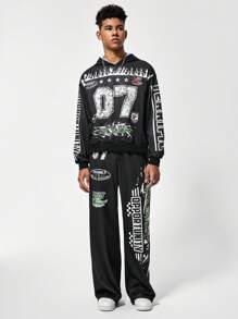 2pcs Teenager Boy Casual Cool Comfortable Hoodie & Pants Set - Black - View 7