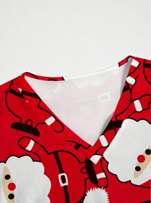 PopScrub 圣诞老人与白胡子卡通主题护理制服手术服上衣，圣诞节女式上衣 - 白色 - 查看 5