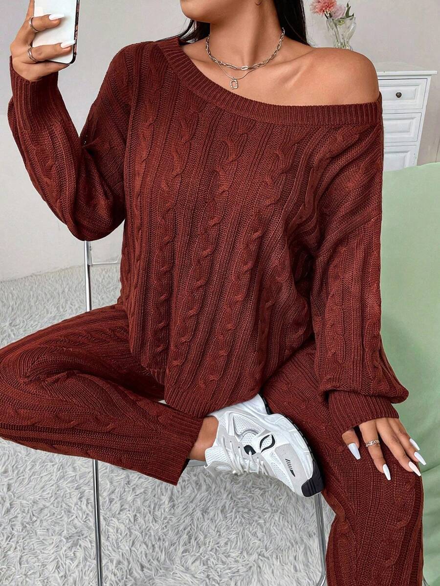 Flirla Elegante y chic conjunto de suéter tejido de unicolor talla grande, otoño/invierno