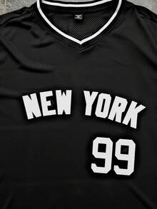 Aesthetic Post Áo thun tay ngắn in chữ cổ chữ V cỡ lớn cho nam màu tương phản - màu đen - Xem 4