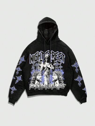 Street Life Herren Fleece Hoodie mit Buchstaben- und Kreuz-Motiv für den Herbst