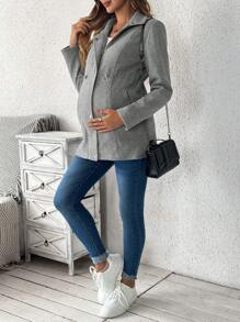 SHEIN 3-In-1 Pregnancy Fluffy Trimmed Kangaroo Hooded Long Sleeve Coat, Jacket For Winter, For Maternity - Grey - View 3