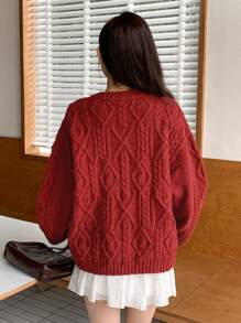 DAZY Women's Solid Color Drop Shoulder Long Sleeve Twist Knit Sweater, Autumn/Winter