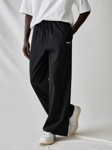 Manfinity VCAY 2pcs Young Men Fashion Casual Embroidered Polo Shirt & Elastic Waist Straight Leg Pants Set