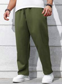 Manfinity Homme Heren Plus Size Casual Effen Kleur Trekkoord Taille Schuine Zak Losse Rechte Broek