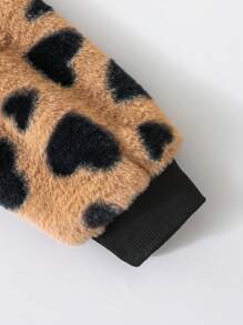 SHEIN Elladie kids 年轻女孩双面心形毛绒连帽拉链夹克，时尚又可爱 - 咖啡棕 - 查看 4