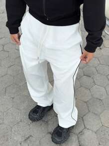 Mainfolk Men's Casual Woven Loose Elastic Waist Straight Leg Pants - White - View 4