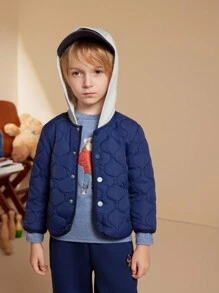 PrepCrw Young Boys Academy Style Navy Blue Knit Hoodie, 2 In 1 Long Sleeve Padded Coat, Back To School Coats - Blue - View 5