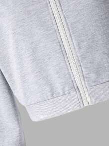 SHEIN Teen Girls Casual Side Zip Up Drawstring Sweatshirt With Distressed Design, Cropped Style, Fashionable For Autumn - Grey - View 3