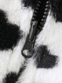 Modische umkehrbare Plüsch-Reißverschluss-Kapuzenjacke mit Herzmuster für Kleine Mädchen