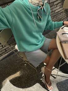 DAZY Women Oversized Bright Green Solid Color Sweater