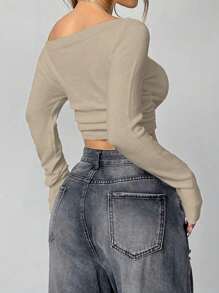 Flirla Minimalist Casual Versatile Women's Asymmetric Neckline Long Sleeve Sweater
