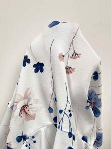 SHEIN LUNE Plus Size Women Floral Print Zipper Front Hoodie Jacket, Casual Autumn Plus Size Fall Clothes - White - View 5