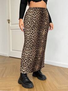 SHEIN EZwear Plus Size Women Leopard Print Skirt - Multicolor - View 5