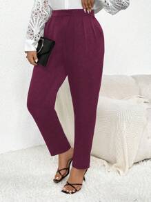 SHEIN Clasi Quần ống côn xếp ly màu trơn cỡ lớn thường ngày, mùa thu - Màu Đỏ Sâu - Xem 3