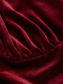 SHEIN MOD 大码纯色吊带天鹅绒优雅露背无袖连衣裙 - 酒紅色 - 查看 3