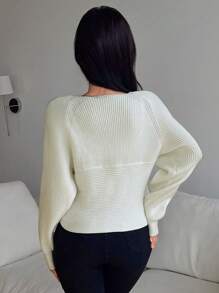 Chiquease Sweter oversize z wiązaniem z przodu, swobodny, dzianinowy, jesień/zima - Biały - Zobacz 2