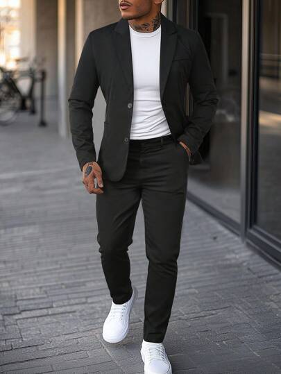 Calvornis 男士纯色立领单排扣休闲西装外套，秋季