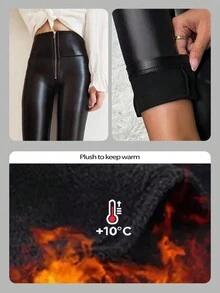Women's Solid Color Minimalist Everyday Zipper Leggings - Black - View 7