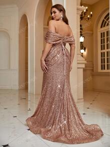 Vestido de noche largo hasta el suelo con diseño de cola de sirena, de cintura alta, con espaldas descubiertas, cruzado y plisado, con lentejuelas, para talla grande, para fiesta de graduación, cena, boda, cumpleaños u ocasiones formales
