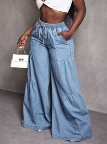 Slaydiva Jeans anchos de pierna ancha, cuello de barco, holgados y versátiles para mujer, primavera otoño