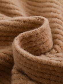 SHEIN Leap Crew 女宝宝秋冬可爱针织弹力高领长袖连衣裙 - 卡其色 - 查看 3