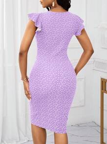 SHEIN Lady Rochie de petrecere de Crăciun Rochie de birou Roșie de soare roșie cu inimă rochie cu volane smocked pentru femei