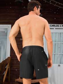 Surfspeed Men's Christmas Print Drawstring Waist Beach Shorts - Black - View 2