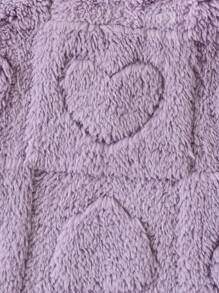 SHEIN 年轻女孩纯色心形图案拉链连帽羊毛夹克 - 紫色 - 查看 7