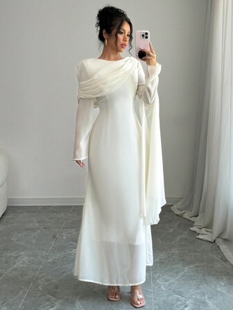 Rafferiza 1 st Asymmetrisk Volangklänning Långärmad Polotröja Maxiklänning Dam Outfit