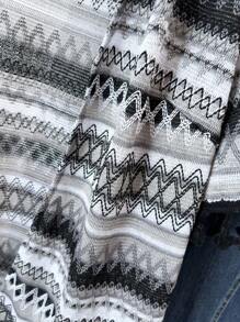 SHEIN LUNE Plus Size Tassel Decor Short Sleeve Striped Casual Loose Jacket