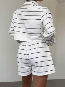 SHEIN SXY 2 件厚实保暖休闲立领宽松电子印花运动衫套装，秋冬 - 白色 - 查看 5