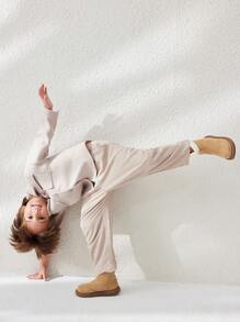 SHEIN 年轻男孩休闲纯色落肩宽松翻盖口袋夹克