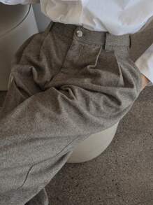 DAZY Women's Casual Herringbone Pocket Straight-Leg Suit Pants Buisness Attire - Grey - View 3