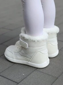 1 双儿童秋冬季雪地靴，保暖、防滑、耐用、户外靴、舒适、减震、防护、百搭款式，适合男孩和女孩 - 白色 - 查看 6
