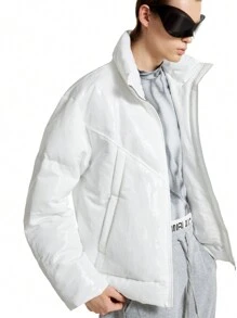 Manfinity VCAY 1pc Men Street Style Stand Collar Padded Coat, Suitable For Winter - White - View 5