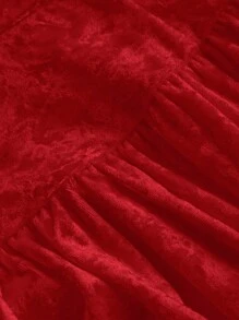 SHEIN MOD Women's White Velvet Bowknot Open Shoulder Long Sleeve Bubble Dress, Fall Women Dresses,White Dress,Homecoming Dress Short, Dress, Dress - Red - View 4