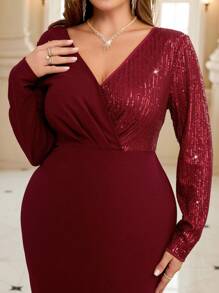 SHEIN Clasi Elegantes Paillettenkleid in Große Größen, figurbetonter Schnitt, für Herbst/Winter, Weihnachtsfeier Kleid - Bordeaux - Übersicht 3