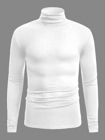 Camiseta térmica de cuello alto de manga larga, ajuste slim, unicolor, para hombre, para otoño e invierno