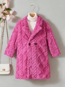 SHEIN Toddler Girls' And Young Girls' Plush Textured Blazer Style Jacket For Casual Everyday Wear, Autumn/Winter - Hot Pink - View 6