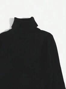 SHEIN EZwear 女士纯色高领休闲毛衣套头衫，秋冬 - 彩色 - 查看 5