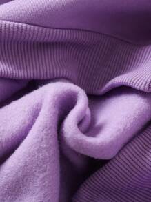 SHEIN Genkimix Kids 2 件套年轻女孩休闲可爱毛绒刺绣心形装饰蝴蝶结圆领长袖羊毛运动衫和撞色裤子套装，面料温暖舒适，适合日常和运动穿着，秋冬新品 - 紫色 - 查看 3