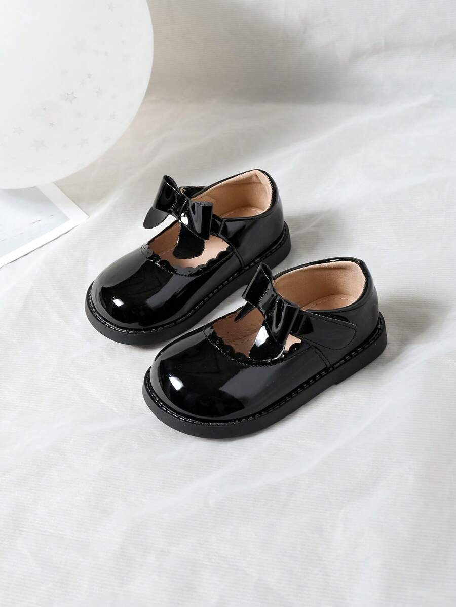 Cute Round Toe Bow Decor Flat Shoes For Girls, Suitable For Spring And Autumn - Black - View 1