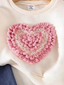 Bộ quần dài denim và áo nỉ in hoa 3D cho bé gái mới biết đi, mùa thu/đông - Màu xanh lam - Xem 7