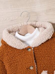 SHEIN Leap Crew Young Girl's & Young Girl's Reversible Fleece Cute Rabbit Pocket Hooded Jacket, Suitable For Daily Wear - Brown - View 4