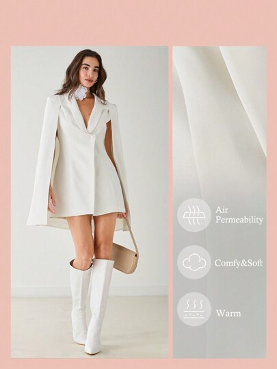 Enchnt Vestido de blazer elegante con cuello de capa blanco para mujer, romántico para primavera/verano, conjunto dulce y elegante para citas, invitada de boda, vacaciones, graduación, uso diario, viajes y fiestas al aire libre en otoño/invierno