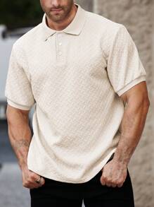 Manfinity Homme Herren Poloshirt in Große Größen, einfarbig, strukturiert, Kurzarm, einfarbig, für den Alltag - Aprikosenfarben - Übersicht 5