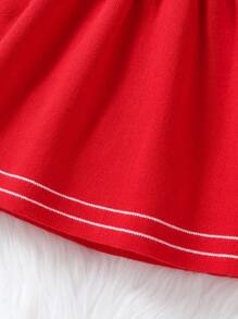 SHEIN Elladie kids Baby Girl Colorblock Collar Long Sleeve Ruffle Hem Cute Sweater Dress, Autumn/Winter - Red - View 6