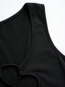 INAWLY Mono ajustado minimalista sin mangas de un solo color con diseño calado para mujer