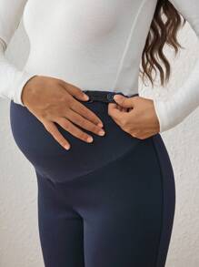 SHEIN 孕妇休闲通勤可调节腰部喇叭裤，高腰长款修身孕妇裤 - 藏蓝色 - 查看 6